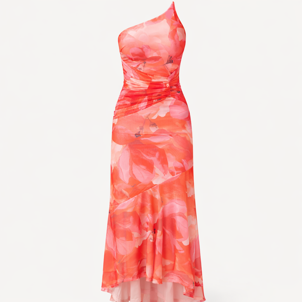 Nyla | Women's Cocktail Dress With Floral Print And One-Shoulder Irregular Hem Design | Elegant