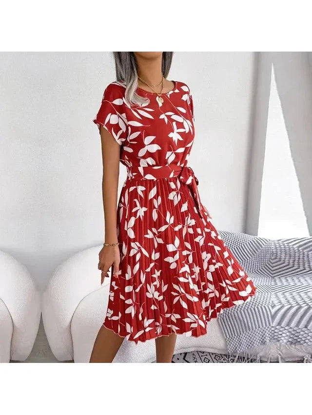 Olivia | Women’s Floral Dress With Tie Waist And Short Sleeves