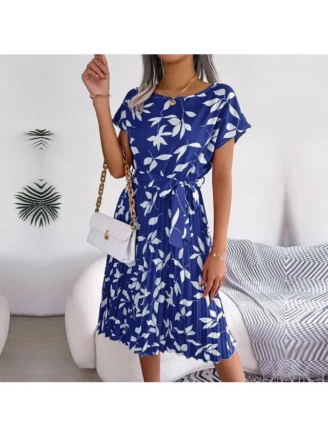 Olivia | Women’s Floral Dress With Tie Waist And Short Sleeves