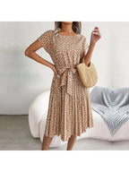 Olivia | Women’s Floral Dress With Tie Waist And Short Sleeves