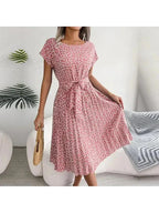 Olivia | Women’s Floral Dress With Tie Waist And Short Sleeves