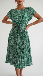 Olivia | Women’s Floral Dress With Tie Waist And Short Sleeves