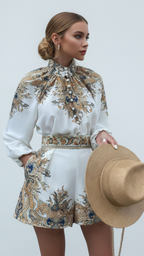 Olivia | Women's High Neck Romper With Button Detail