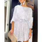 Olivia | Women's Prom Dress With Long Sleeves And Pleated Texture Sparkle Fit-and-Flare Night Out Look