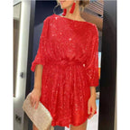 Olivia | Women's Prom Dress With Long Sleeves And Pleated Texture Sparkle Fit-and-Flare Night Out Look