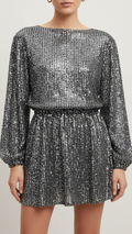 Olivia | Women's Prom Dress With Long Sleeves And Pleated Texture Sparkle Fit-and-Flare Night Out Look