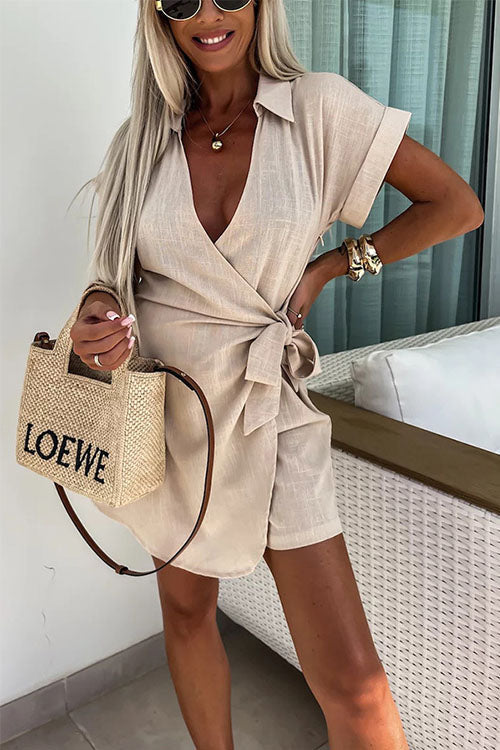 Olivia | Women's V-Neck Romper With Wrap Front And Tie Waist