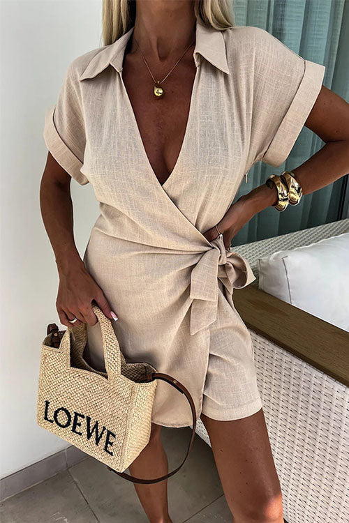 Olivia | Women's V-Neck Romper With Wrap Front And Tie Waist