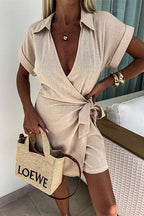 Olivia | Women's V-Neck Romper With Wrap Front And Tie Waist
