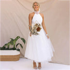 Pearlina | Women's Sparkle Dress With Mesh High Neck And Flared Silhouette | Elegant