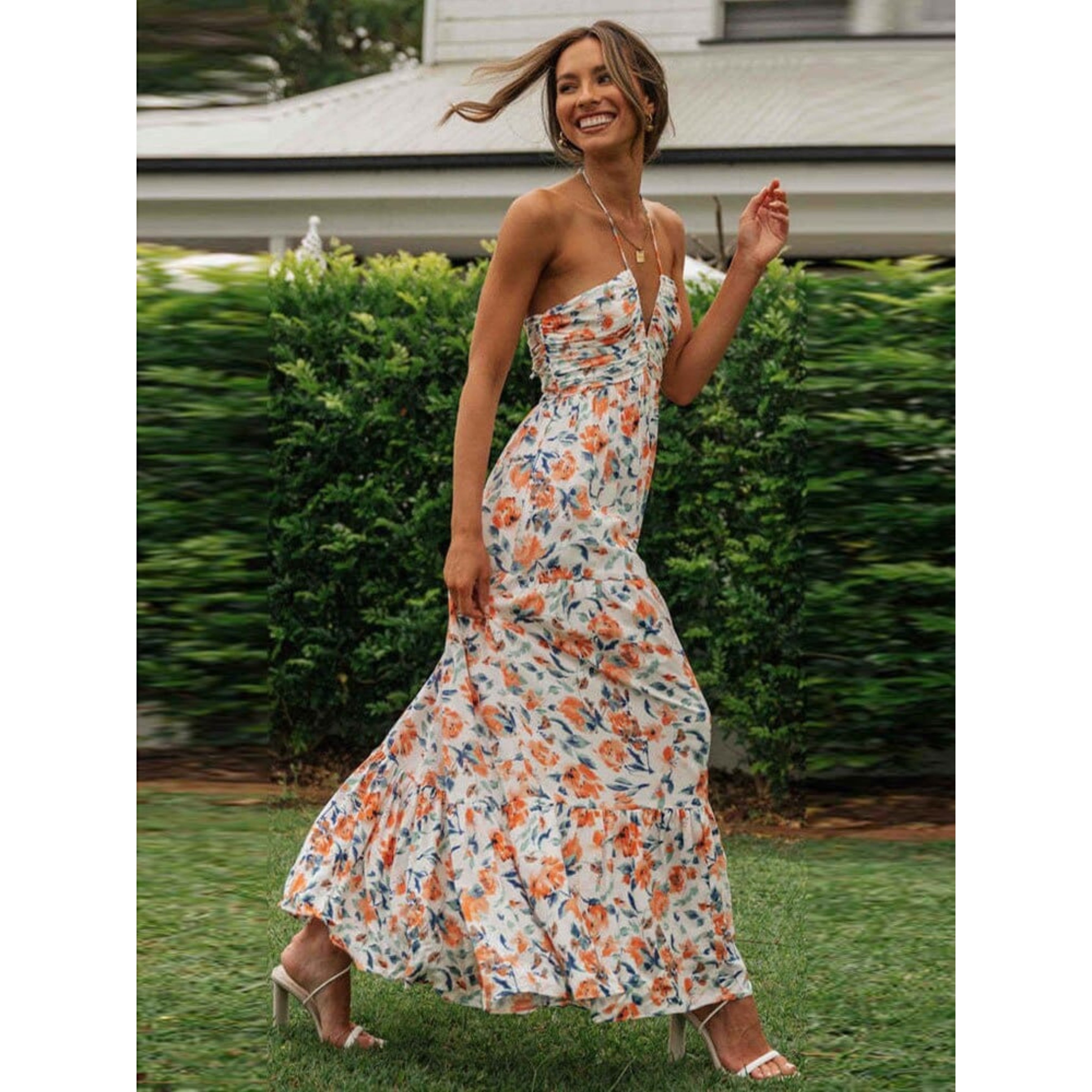 Penelope | Floral Graduation Dress for Women | Summer Halter Maxi
