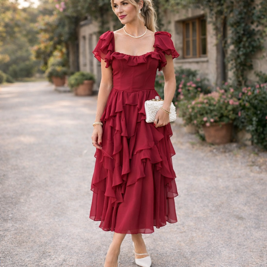 Quinlan | Women's Floral Dress With High Waist And Ruffle Layered Skirt | Elegant