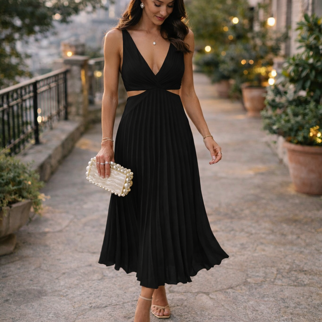 Rhiannon | Women's Sparkle Dress With V-Neckline And High Waist Design | Elegant