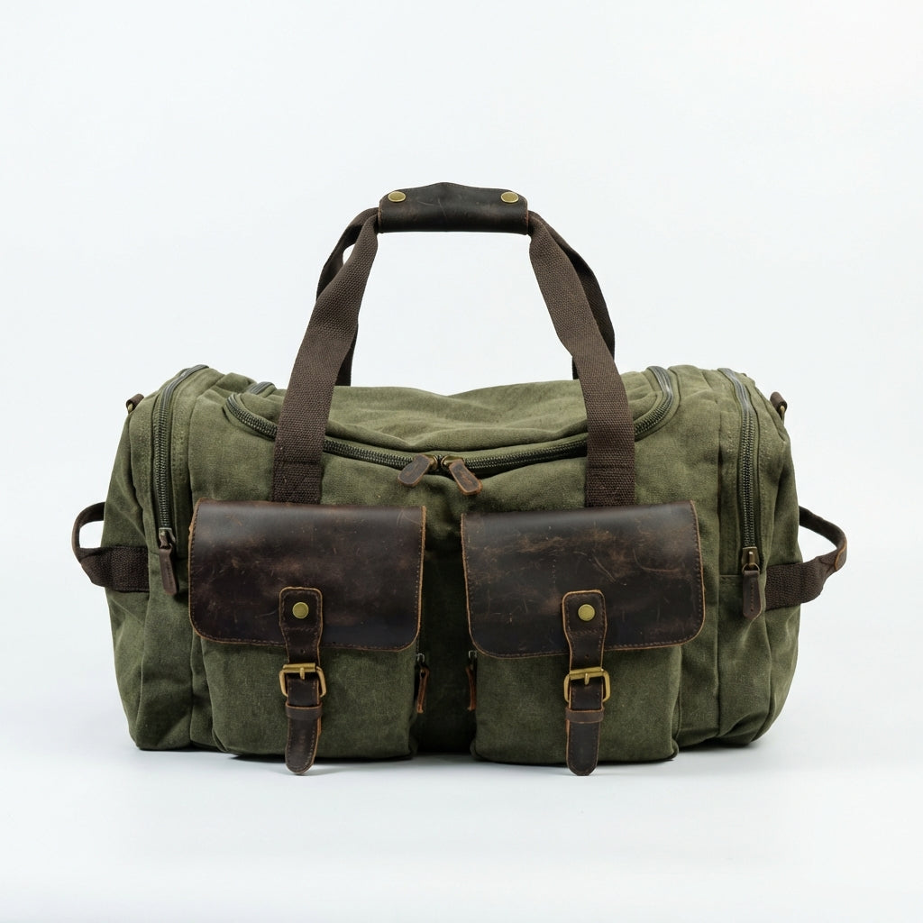 Rowan | Unisex Duffel Bag With Canvas Build And Leather Trim | Vintage