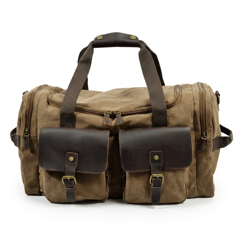 Rowan | Unisex Duffel Bag With Canvas Build And Leather Trim | Vintage
