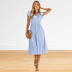 Rubí | Women’s Graduation Dress With Puff Sleeves And Button-Front Midi Fit | Elegant