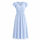 Rubí | Women’s Graduation Dress With Puff Sleeves And Button-Front Midi Fit | Elegant