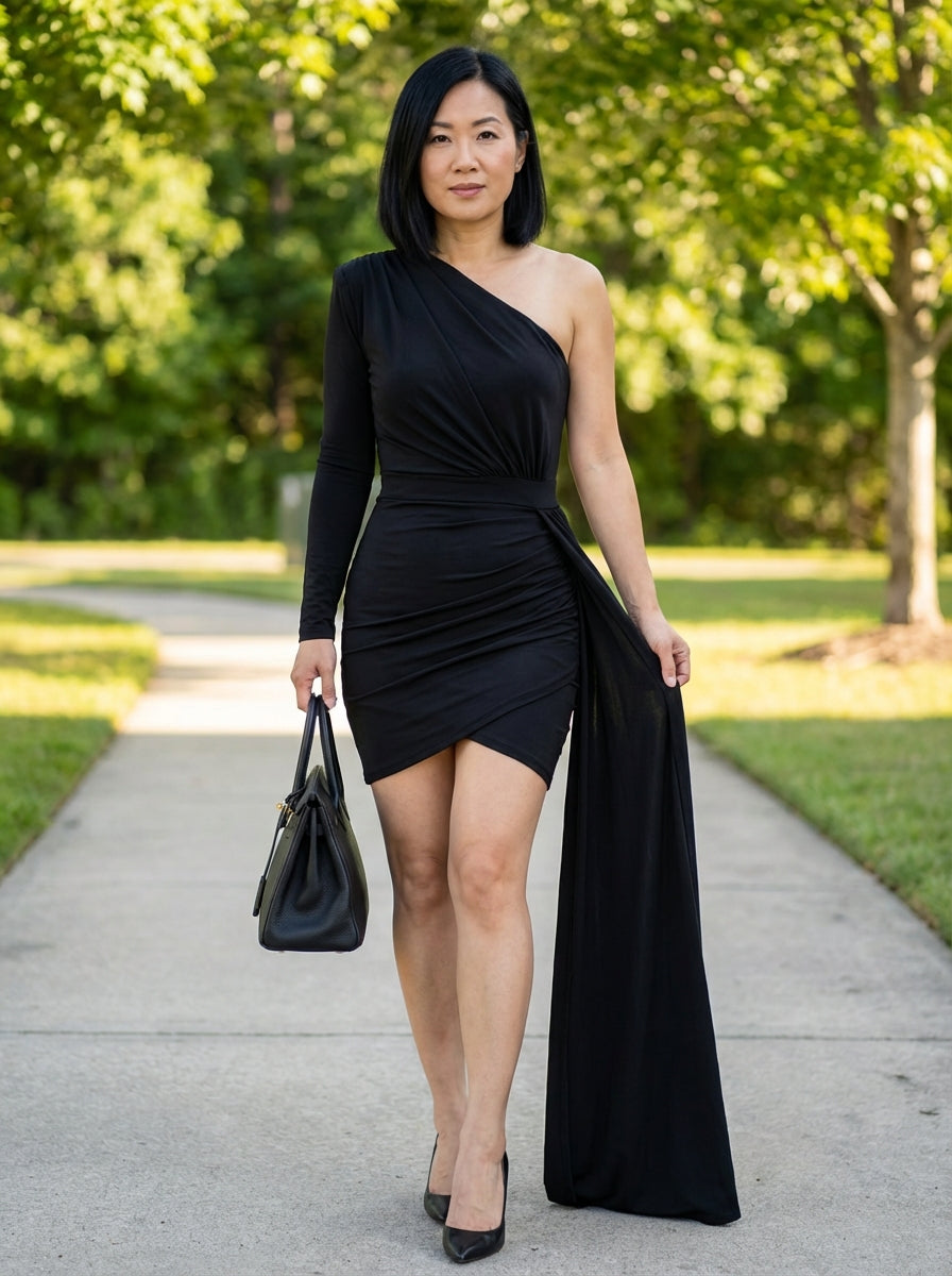 Sandra | Women One Shoulder Mini Cocktail Dress With Flattering Fit And Sleek Silhouette | Glam Style