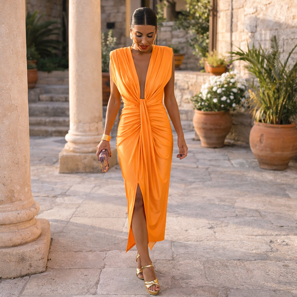 Selena | Women's Cocktail Dress With Draped Design And Elegant Midi Silhouette | Party