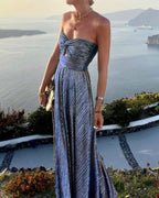 Seraphina | Women’s Shiny Strapless Graduation Dress | Long Pleated Formal Gown