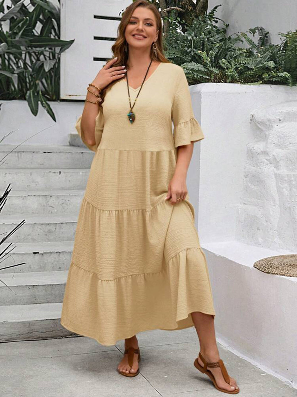 Serena | Women’s Formal Dress With Tiered Flow And Ruffle Sleeves | Elegant