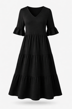 Serena | Women’s Formal Dress With Tiered Flow And Ruffle Sleeves | Elegant