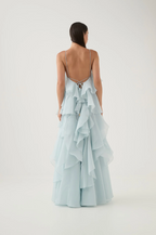 Selena | Women's Wedding Guest Dress With Strapless Neckline And Layered Ruffles