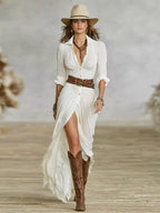 Soléane | Women’s Formal Dress With Button Front And High Slit | Elegant