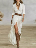 Soléane | Women’s Formal Dress With Button Front And High Slit | Elegant