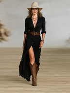 Soléane | Women’s Formal Dress With Button Front And High Slit | Elegant