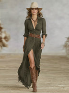 Soléane | Women’s Formal Dress With Button Front And High Slit | Elegant