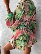 Sophia | Women's V-Neck Tropical Romper With Long Sleeves