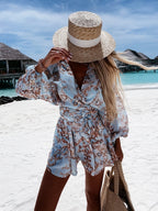 Sophia | Women's V-Neck Tropical Romper With Long Sleeves