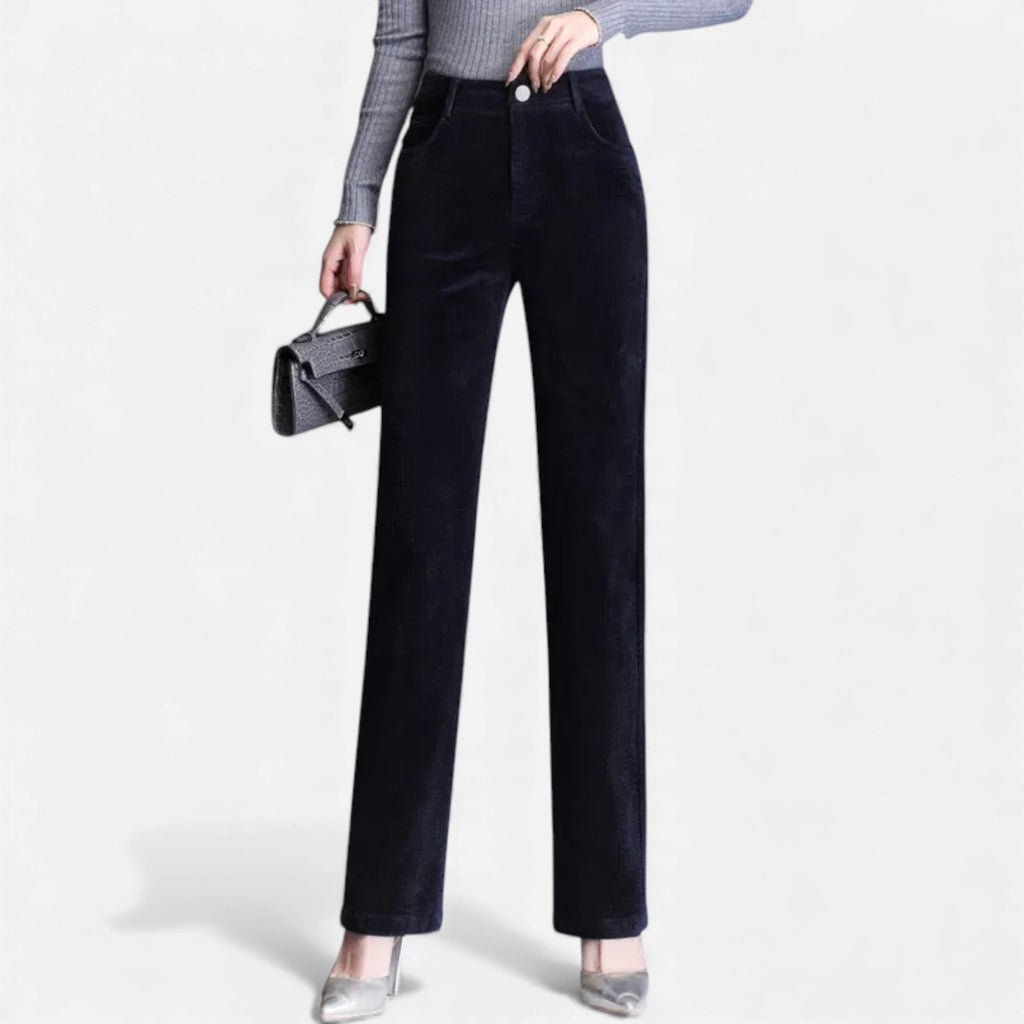 Sophia | Women's Velvet Straight-Leg Trousers With Pockets And Straight Leg | Minimalist