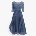 Sylvana | Women's Floral Dress With Lace Embroidered Bodice And Tea Length Skirt | Elegant