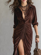 Thalisse | Women’s Formal Dress With Velvet Fabric And Ruched Front | Elegant