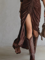 Thalisse | Women’s Formal Dress With Velvet Fabric And Ruched Front | Elegant