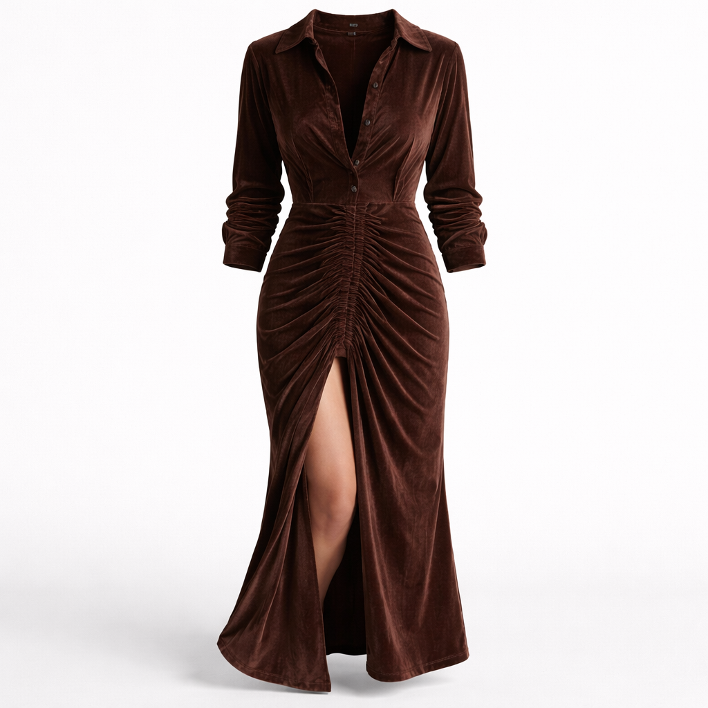 Thalisse | Women’s Formal Dress With Velvet Fabric And Ruched Front | Elegant