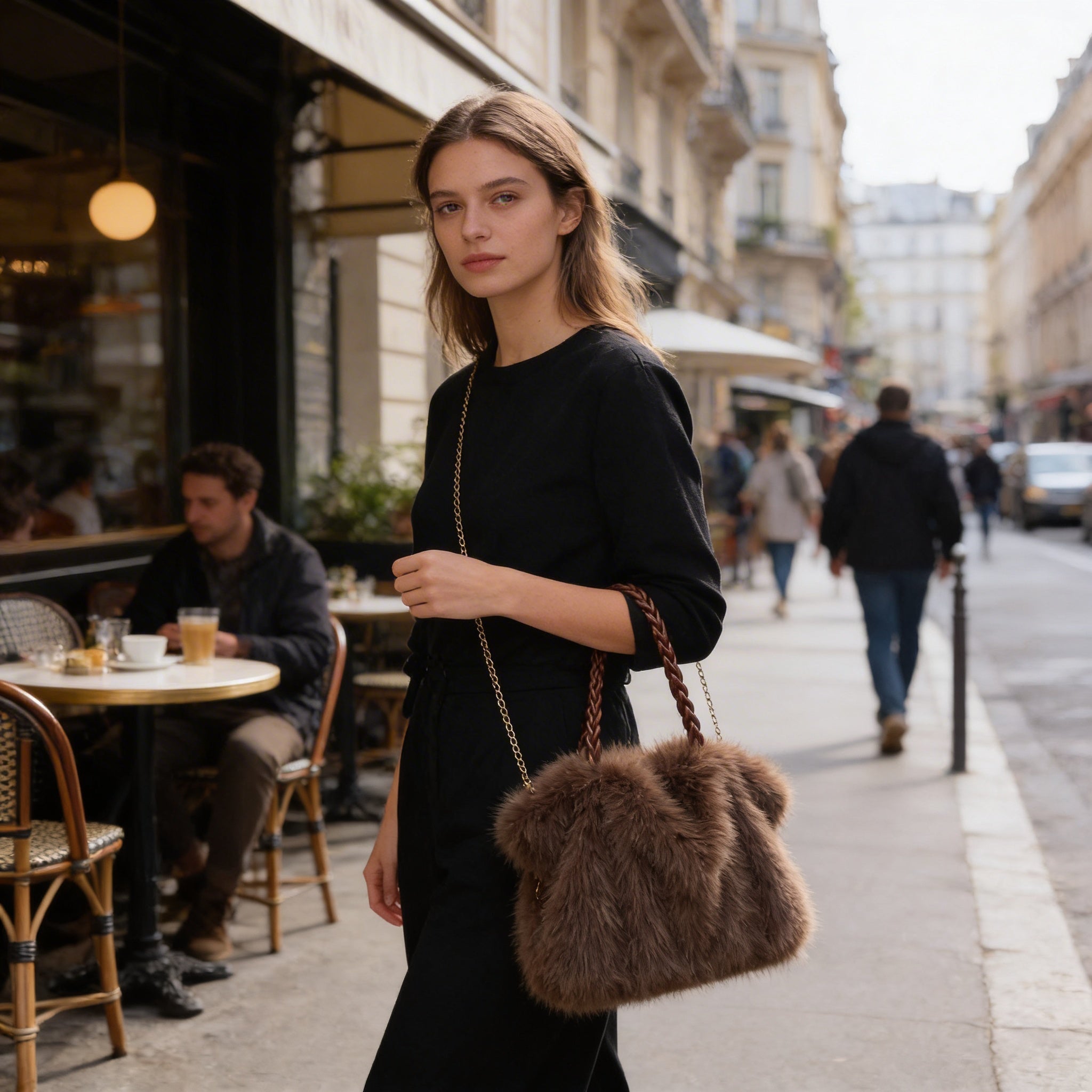 Valentina | Women’s Tote Bag With Soft Plush Finish And Braided Top Handle | Luxe