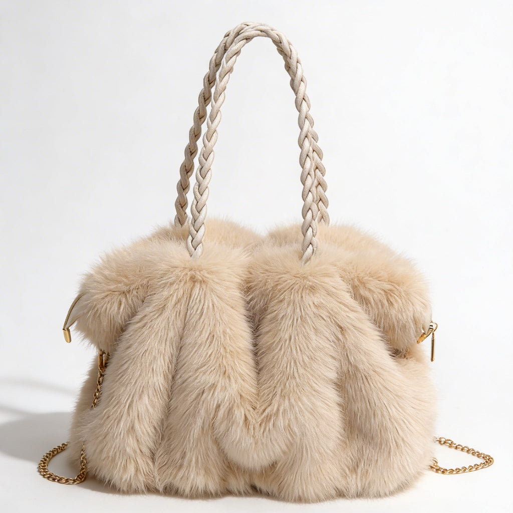 Valentina | Women’s Tote Bag With Soft Plush Finish And Braided Top Handle | Luxe