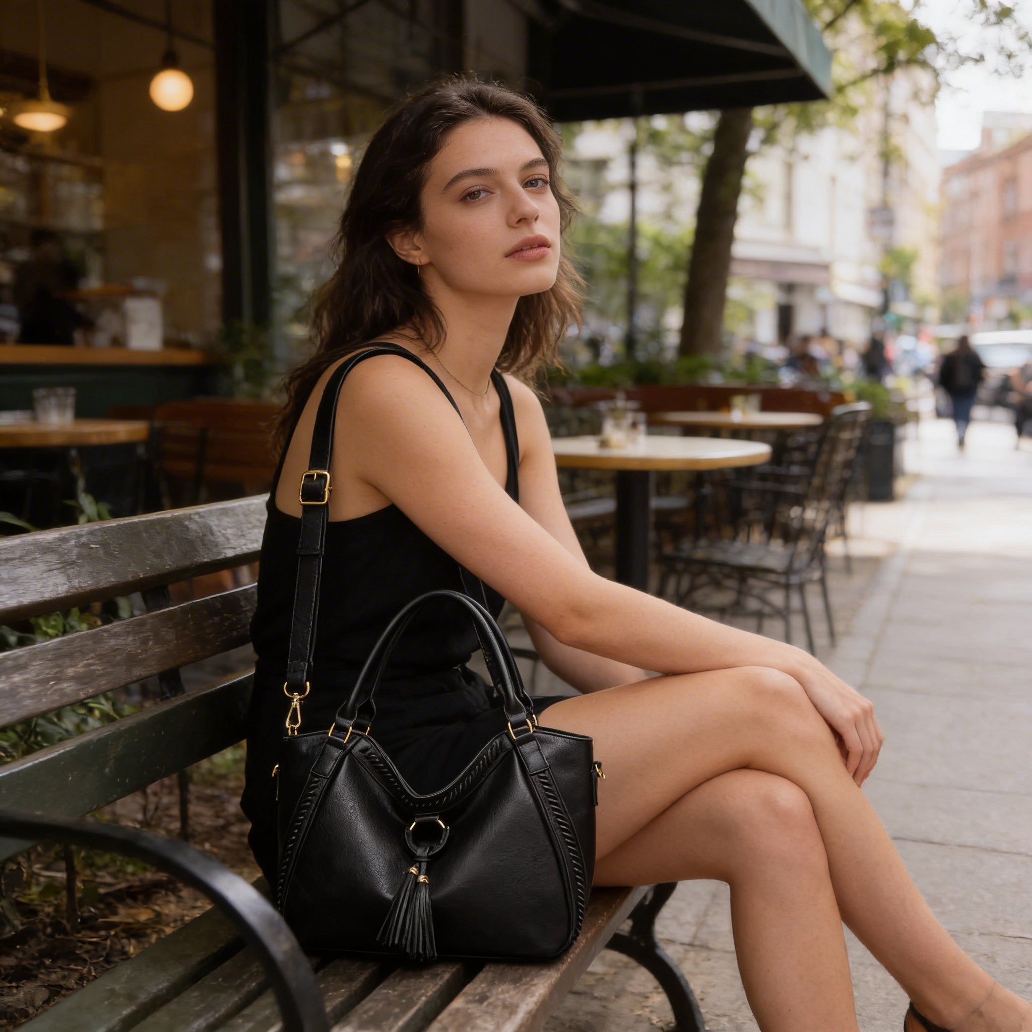 Vera | Women’s Crossbody Bag With Tassel Accent And Bold Stitch Detailing | Modern