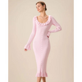 Vicenza | Women’s Knit Graduation Dress With Ruffle Neck & Bodycon Fit | Elegant
