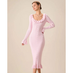Vicenza | Women’s Knit Graduation Dress With Ruffle Neck & Bodycon Fit | Elegant
