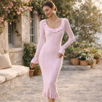 Vicenza | Women’s Knit Graduation Dress With Ruffle Neck & Bodycon Fit | Elegant